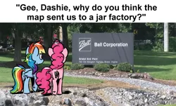 Size: 730x442 | Tagged: safe, artist:pony-berserker, derpibooru import, pinkie pie, rainbow dash, earth pony, pegasus, pony, cursed image, image, irl, oh no, photo, png, ponies in real life, stock photo, the implications are horrible