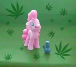 Size: 3120x2785 | Tagged: safe, artist:assertiveshypony, derpibooru import, pinkie pie, earth pony, pony, 420, bong, drugs, edited photo, figurine, high, image, licking, licking lips, marijuana, photo, png, red eyes, solo, stoned, tongue out