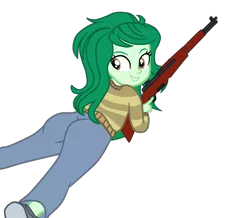 Size: 1318x1151 | Tagged: suggestive, artist:gmaplay, derpibooru import, wallflower blush, equestria girls, ass, butt, gun, image, looking back, lying down, m1 garand, png, prone, rifle, solo, wallflower butt, weapon