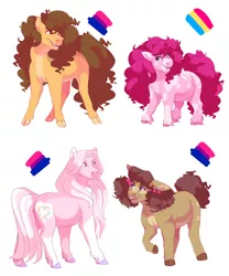 Size: 3000x3600 | Tagged: safe, artist:uunicornicc, derpibooru import, cheese sandwich, pinkie pie, oc, oc:cookie crumble, oc:love heart, earth pony, pony, bisexual, bisexual pride flag, explanation in the description, headcanon, image, offspring, pansexual, pansexual pride flag, parent:cheese sandwich, parent:pinkie pie, parents:cheesepie, png, pride, pride flag, sexuality headcanon, simple background, white background