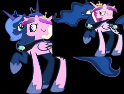 Size: 2000x1521 | Tagged: safe, artist:theunknowenone1, derpibooru import, princess cadance, princess luna, alicorn, pony, four heads, fusion, image, png, s1 luna, teen princess cadance