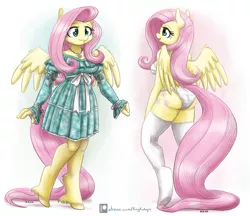 Size: 2250x1948 | Tagged: suggestive, artist:king-kakapo, derpibooru import, fluttershy, anthro, pegasus, pony, unguligrade anthro, adorasexy, ass, breasts, butt, clothes, cute, female, flutterbutt, image, lingerie, mare, panties, patreon, patreon logo, png, sexy, socks, solo, solo female, spread wings, thigh highs, underwear, white underwear, wings