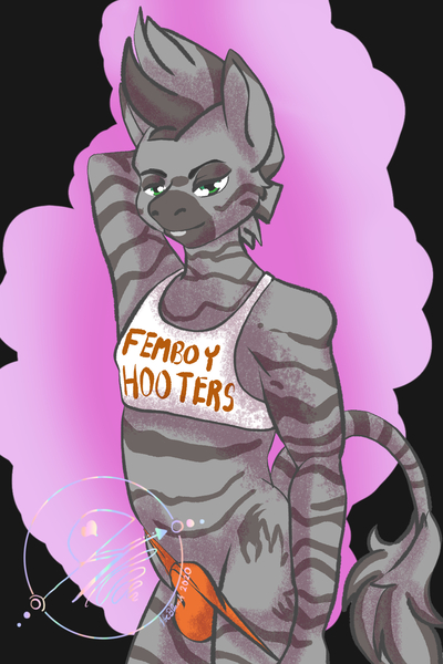 Size: 1000x1500 | Tagged: questionable, artist:jcblank, derpibooru import, oc, anthro, zebra, cute, femboy, femboy hooters, gray, image, jpeg, male, mature, patreon, solo, solo male, teasing