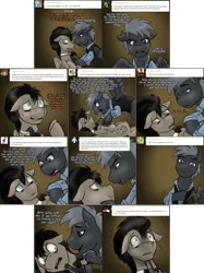 Size: 2254x3006 | Tagged: semi-grimdark, artist:jitterbugjive, derpibooru import, doctor whooves, star hunter, time turner, ponified, pegasus, pony, ask discorded whooves, abuse, angry, ashamed, betrayal, betrayed, bowtie, comic, crying, discord whooves, discorded, doctor who, doctorbuse, furious, gun, gunpoint, image, jack harkness, male, png, race swap, shit just got real, sin of wrath, stallion, tardis, tardis console room, tardis control room, the doctor, threatening, unamused, vulgar, weapon, who needs trigger fingers