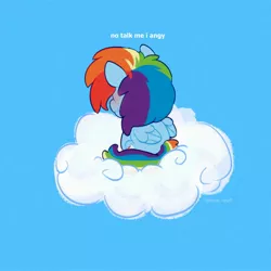 Size: 2500x2500 | Tagged: safe, artist:talimingi, derpibooru import, rainbow dash, pegasus, pony, blue background, blushing, cloud, cute, dashabetes, female, high res, image, jpeg, mare, meme, no talk me im angy, on a cloud, ponified animal photo, ponified meme, simple background, sitting, sky, smol, solo