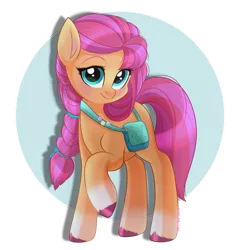 Size: 1024x1024 | Tagged: safe, artist:mimijuliane, derpibooru import, sunny starscout, earth pony, pony, badge, blushing, cute, cutie mark, female, g5, image, implied fluttershy, implied rainbow dash, implied twilight sparkle, looking at you, mare, pins, png, satchel, solo, sunnybetes