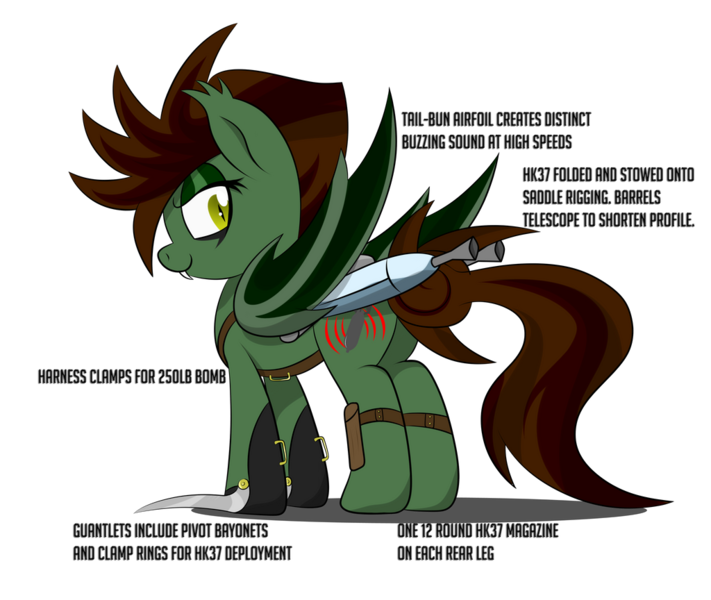 Size: 1024x864 | Tagged: safe, artist:dangercloseart, derpibooru import, oc, oc:dive siren, unofficial characters only, bat pony, pony, bat pony oc, bat wings, butt, claw, cute, cutie mark, harness, image, jetpack, layout, looking at you, plot, png, ref, reference sheet, simple background, smiling, solo, stuka, tack, transparent background, weapon, wings