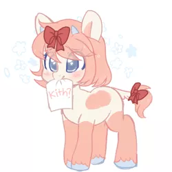 Size: 1000x1000 | Tagged: safe, artist:angelbeat-drift, derpibooru import, oc, oc:iwa, unofficial characters only, cow, cow pony, pony, blushing, bow, derpibooru exclusive, female, hair bow, horn, image, mare, paper, png, simple background, standing, tail bow, unshorn fetlocks