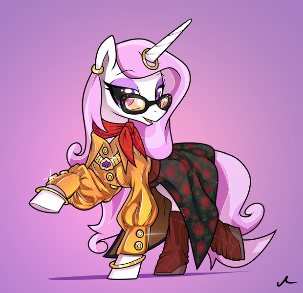 Size: 2250x2176 | Tagged: safe, artist:docwario, derpibooru import, fleur-de-lis, unicorn, clothes, commission, glasses, horn, horn ring, image, jewelry, png, ring, solo