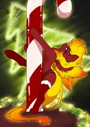 Size: 2481x3507 | Tagged: suggestive, artist:arctic-fox, derpibooru import, oc, oc:himitsu chan, unofficial characters only, pegasus, pony, clothes, female, image, jpeg, mare, panties, pole, pole dancing, socks, solo, stockings, stripper pole, sugarcane, thigh highs, underwear