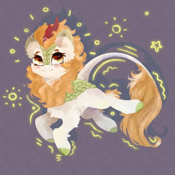 Size: 1280x1280 | Tagged: safe, artist:colorochka, derpibooru import, autumn blaze, kirin, awwtumn blaze, blushing, cheek fluff, chest fluff, cloven hooves, cute, ear fluff, female, hoof fluff, image, looking up, png, smiling, solo