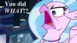 Size: 1280x720 | Tagged: safe, derpibooru import, edit, edited screencap, screencap, silverstream, classical hippogriff, hippogriff, what lies beneath, angry, image, jewelry, necklace, png, reaction image, speech, talking