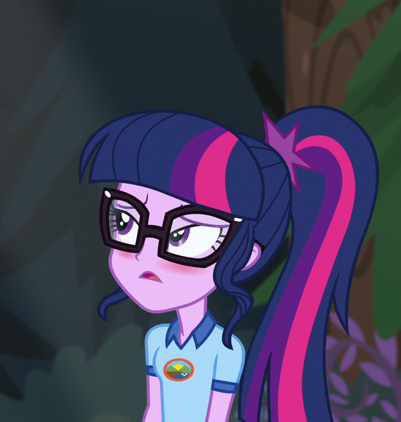 Size: 1000x1050 | Tagged: safe, derpibooru import, screencap, sci-twi, twilight sparkle, equestria girls, legend of everfree, blushing, camp everfree outfits, cropped, female, image, lidded eyes, png, solo