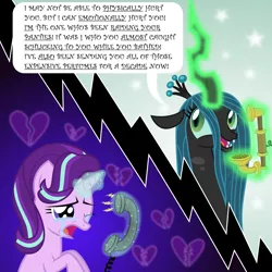 Size: 6969x6969 | Tagged: suggestive, artist:kmlp, derpibooru import, edit, queen chrysalis, starlight glimmer, changeling, pony, unicorn, absurd resolution, abuse, chrysalis sure does hate starlight, crying, derpibooru exclusive, dialogue, glimmerbuse, go to sleep chrysalis, image, magic, mean, op is a duck, open mouth, phone, png, sad, smiling, telekinesis, telephone, vector, verbal abuse