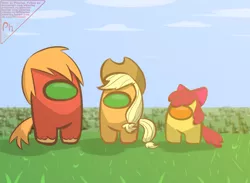 Size: 2600x1900 | Tagged: safe, artist:phlerius, derpibooru import, apple bloom, applejack, big macintosh, pony, among us, apple siblings, apple sisters, brother and sister, digital art, female, image, male, png, siblings, sisters