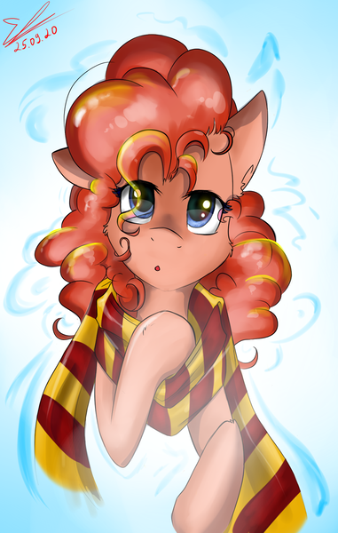 Size: 1029x1620 | Tagged: safe, alternate version, artist:yuris, derpibooru import, ponified, pony, clothes, gryffindor, gryffindor scarf, hermione granger, image, png, scarf, solo