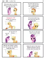 Size: 1385x1792 | Tagged: safe, artist:short tale, derpibooru import, applejack, rainbow dash, sugar belle, comic:aj+rd, advice, angry, appledash, digital art, encouragement, female, image, jpeg, lesbian, romance, shipping, talking