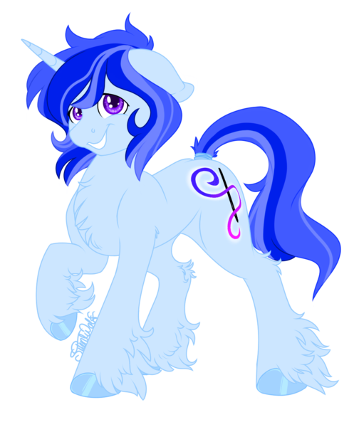 Size: 1080x1303 | Tagged: safe, artist:silentwolf-oficial, derpibooru import, oc, oc:silent wolf, unofficial characters only, pony, unicorn, chest fluff, grin, hoof fluff, hoof polish, horn, image, png, raised tail, signature, simple background, smiling, solo, tail, transparent background, unicorn oc, unshorn fetlocks