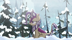 Size: 1920x1080 | Tagged: safe, artist:brutalweather studio, derpibooru import, kirin oc, oc, oc:lotus petals, unofficial characters only, kirin, animated, catching snowflakes, cute, descriptive noise, eyes closed, forest, horse noises, image, kirinbetes, smiling, snow, snowfall, snowflake, solo, tree, webm, winter