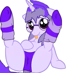 Size: 753x822 | Tagged: suggestive, artist:mellow91, derpibooru import, oc, oc:glass sight, pony, unicorn, :p, adorasexy, adorkable, clothes, cute, dork, female, glasses, image, ocbetes, panties, png, sexy, simple background, socks, solo, solo female, striped socks, tongue out, transparent background, underwear