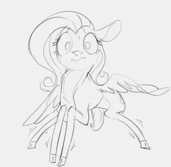 Size: 647x631 | Tagged: safe, artist:dotkwa, derpibooru import, fluttershy, deer, deer pony, original species, peryton, deerified, female, flutterdeer, gray background, grayscale, image, monochrome, png, simple background, solo, species swap, sweat, wings, wobbling