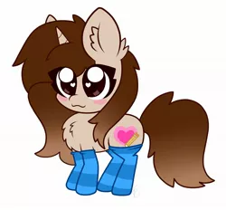 Size: 2048x1900 | Tagged: safe, artist:kittyrosie, derpibooru import, oc, unofficial characters only, pony, unicorn, :3, chest fluff, chibi, clothes, cute, eyelashes, female, gradient mane, gradient tail, heart eyes, image, jpeg, mare, simple background, socks, solo, striped socks, white background, wingding eyes