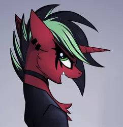 Size: 991x1024 | Tagged: safe, artist:fenixdust, derpibooru import, oc, oc:ditches, unofficial characters only, pony, unicorn, bedroom eyes, bust, collar, ear piercing, earring, female, green eyes, horn, image, jewelry, jpeg, lidded eyes, looking at you, mare, milf, piercing, sexy, unicorn oc