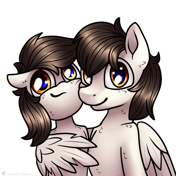 Size: 3000x3000 | Tagged: safe, artist:cornelia_nelson, derpibooru import, oc, oc:broadshield, oc:rough seas, earth pony, pegasus, pony, hug, image, png, siblings, winghug