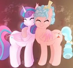Size: 1322x1216 | Tagged: safe, artist:moonlightrift, derpibooru import, cozy glow, princess flurry heart, alicorn, pegasus, pony, a better ending for cozy, cozybetes, cozyheart, cute, eyes closed, female, flurrybetes, hug, image, lesbian, older, older flurry heart, png, shipping, winghug, wings