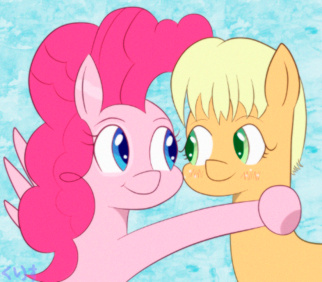 Size: 463x405 | Tagged: safe, alternate version, artist:kurisunimii, derpibooru import, applejack, pinkie pie, pegasus, alternate universe, applepie, cute, female, hug, image, lesbian, pegasus pinkie pie, png, race swap, shipping