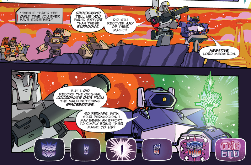 Size: 1491x983 | Tagged: safe, artist:tonyfleecs, derpibooru import, idw, robot, spoiler:comic, spoiler:friendship in disguise, spoiler:friendship in disguise04, crossover, decepticon, image, insecticons, kickback, male, megatron, png, shockwave, soundwave, starscream, the end, twilight's castle