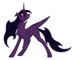 Size: 1920x1611 | Tagged: safe, artist:nebulastar985, derpibooru import, oc, oc:midnight star, unofficial characters only, alicorn, pony, fanfic:midnight star, alicorn oc, background removed, ethereal mane, female, horn, image, looking up, mare, png, simple background, solo, starry mane, transparent background, wings