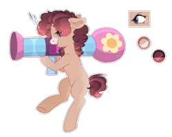 Size: 2888x2296 | Tagged: safe, artist:magicallightsentryyt, derpibooru import, oc, oc:cherry cupcake, earth pony, pony, female, image, mare, offspring, parent:cheese sandwich, parent:pinkie pie, parents:cheesepie, party bazooka, png, rocket, rocket launcher, simple background, solo, transparent background