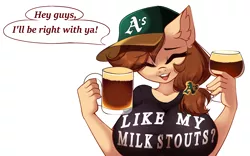 Size: 4610x2876 | Tagged: suggestive, alternate version, artist:airiniblock, derpibooru import, oc, oc:vanilla creame, unofficial characters only, anthro, pegasus, alcohol, anthro oc, baseball cap, beer, breasts, busty oc, cap, commission, hat, image, oakland athletics, png, rcf community