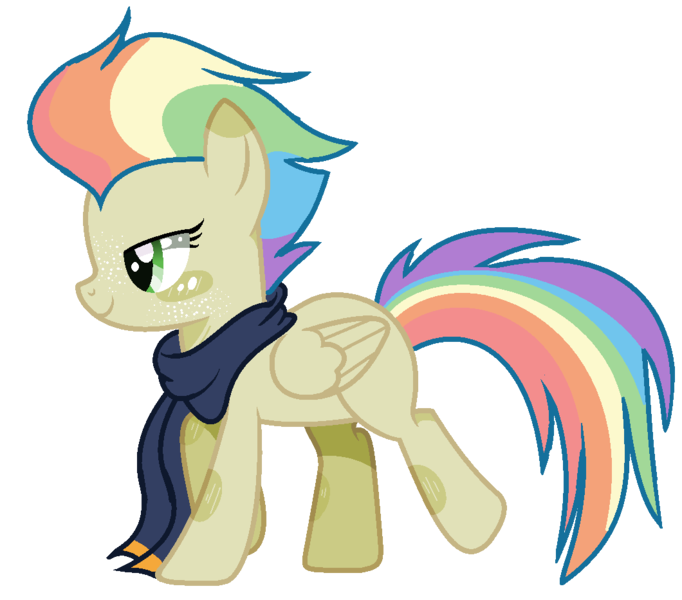 Size: 1060x932 | Tagged: safe, artist:venomous-cookietwt, derpibooru import, oc, pegasus, pony, clothes, female, image, magical lesbian spawn, mare, not applejack, not rainbow dash, offspring, parent:applejack, parent:rainbow dash, parents:appledash, pegasus oc, png, scarf, simple background, solo, transparent background, walking, wings