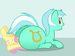 Size: 4096x3072 | Tagged: suggestive, artist:ithinkitsdivine, derpibooru import, edit, fluttershy, lyra heartstrings, pegasus, pony, unicorn, ass, butt, faceful of ass, facesitting, female, flutterseat, huge butt, image, impossibly large butt, large butt, lesbian, looking back, lucky girl, lyrashy, lyrebutt, meme, png, prize on the eyes, shipping, sitting, sitting lyra, sitting on, sitting on person, sitting on pony, the ass was fat, these aren't my glasses