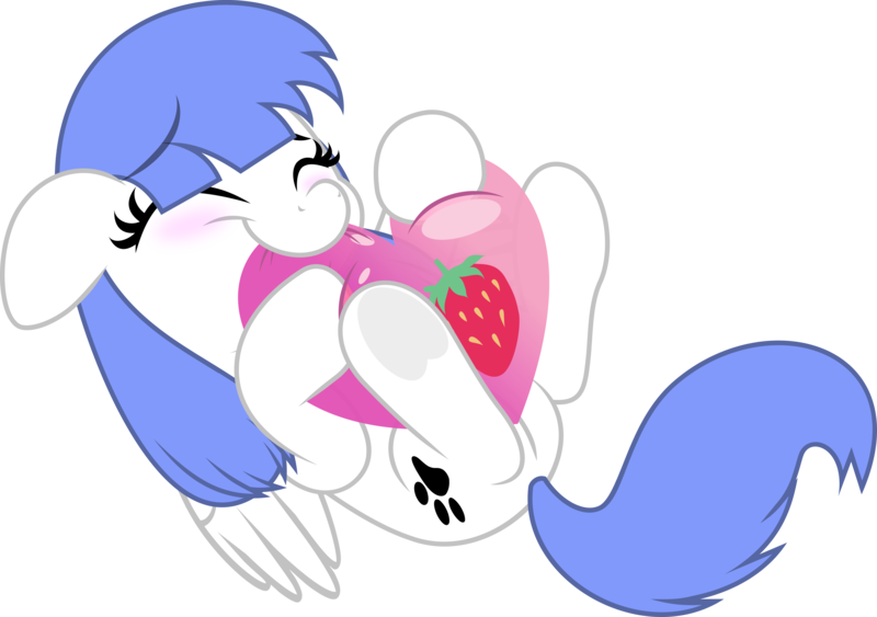 Size: 5000x3520 | Tagged: safe, artist:jhayarr23, derpibooru import, oc, oc:snow pup, pegasus, pony, balloon, blushing, commission, eyelashes, eyes closed, female, floppy ears, happy, heart, image, lying down, mare, on back, paw prints, pegasus oc, png, simple background, transparent background, underhoof, wings, ych result