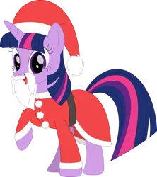 Size: 842x949 | Tagged: safe, artist:porygon2z, derpibooru import, twilight sparkle, pony, unicorn, christmas, clothes, costume, fake beard, female, hat, holiday, horn, image, looking at you, open mouth, png, santa beard, santa claus, santa costume, santa hat, simple background, solo, transparent background, unicorn twilight, vector