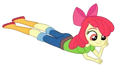 Size: 2944x1642 | Tagged: safe, artist:gmaplay, derpibooru import, apple bloom, equestria girls, ass, bloom butt, boots, butt, clothes, image, lying, lying down, png, shoes, simple background, solo, transparent background