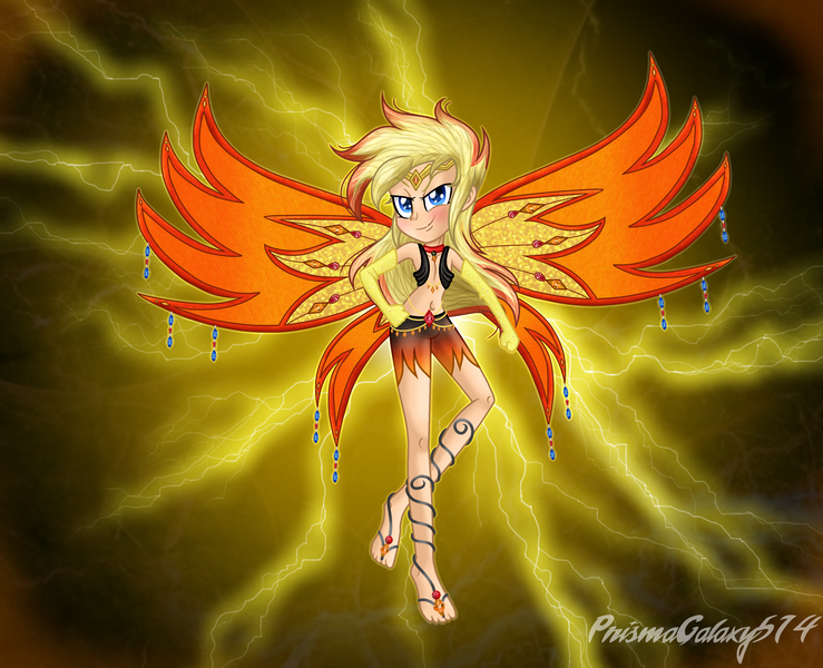 Size: 3441x2793 | Tagged: safe, artist:lumi-infinite64, artist:prismagalaxy514, artist:selenaede, derpibooru import, fairy, human, equestria girls, accessories, barefoot, barely eqg related, clothes, crossover, enchantix, equestria girls style, fairy wings, fairyized, feet, gemstones, gloves, headpiece, image, johnny test, long gloves, long hair, png, shorts, solo, thunder, wings, winx, winx club, winxified