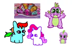 Size: 1280x875 | Tagged: safe, artist:msponies, derpibooru import, rainbow dash, spike, sweetie belle, image, jpeg, merchandise, playskool