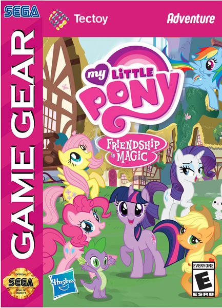 Size: 719x997 | Tagged: safe, derpibooru import, edit, applejack, fluttershy, pinkie pie, rainbow dash, rarity, spike, twilight sparkle, cover, esrb, game cover, happy birthday mlp:fim, image, mane seven, mane six, mlp fim's tenth anniversary, png, sega, sega game gear, stock vector, tectoy