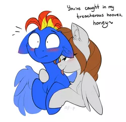 Size: 3140x3037 | Tagged: safe, artist:airfly-pony, derpibooru import, oc, oc:scarlett drop, oc:wing hurricane, unofficial characters only, pegasus, pony, blushing, chest fluff, female, floppy ears, image, licking, male, png, scarricane, simple background, tongue out, white background