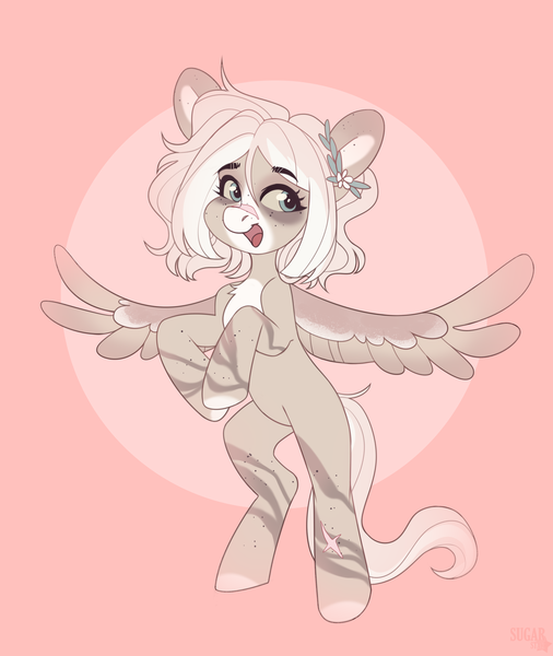 Size: 2728x3232 | Tagged: safe, artist:sugarstar, derpibooru import, oc, unofficial characters only, pegasus, pony, chest fluff, happy, high res, image, markings, on hind legs, open mouth, png, scar, simple background, solo, spread wings, wings