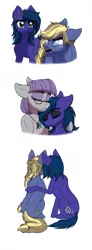 Size: 700x1900 | Tagged: safe, artist:celestial-rainstorm, derpibooru import, maud pie, oc, oc:azurite, oc:juniper berry, earth pony, pony, female, image, jpeg, mare, offspring, parent:applejack, parent:maud pie, parent:mud briar, parent:oc:ash bark, parents:canon x oc, parents:maudbriar, simple background, white background