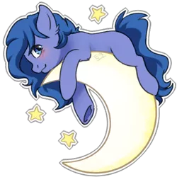 Size: 512x512 | Tagged: safe, artist:tokokami, derpibooru import, oc, oc:shadow blue, unofficial characters only, blushing, crescent moon, cute, female, image, moon, png, simple background, solo, sticker, tangible heavenly object, transparent background
