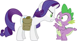 Size: 3319x1807 | Tagged: safe, artist:gamemasterluna, derpibooru import, rarity, spike, dragon, pony, unicorn, inspiration manifestation, bag, green eyes, image, inspirarity, male, png, possessed, saddle bag, simple background, transparent background, vector