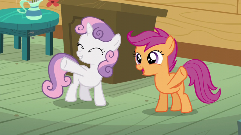Size: 1280x720 | Tagged: safe, derpibooru import, screencap, scootaloo, sweetie belle, pegasus, pony, unicorn, bloom and gloom, clubhouse, crusaders clubhouse, female, filly, image, png