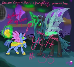 Size: 1500x1350 | Tagged: safe, artist:inkynotebook, derpibooru import, queen chrysalis, oc, changeling, changeling queen, commission, female, glowing horn, horn, image, jpeg, raised hoof, your character here