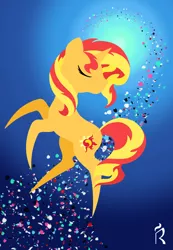 Size: 1800x2600 | Tagged: safe, artist:dawn-designs-art, derpibooru import, sunset shimmer, pony, unicorn, abstract art, abstract background, commissions open, digital art, floating, image, minimalist, modern art, png, solo